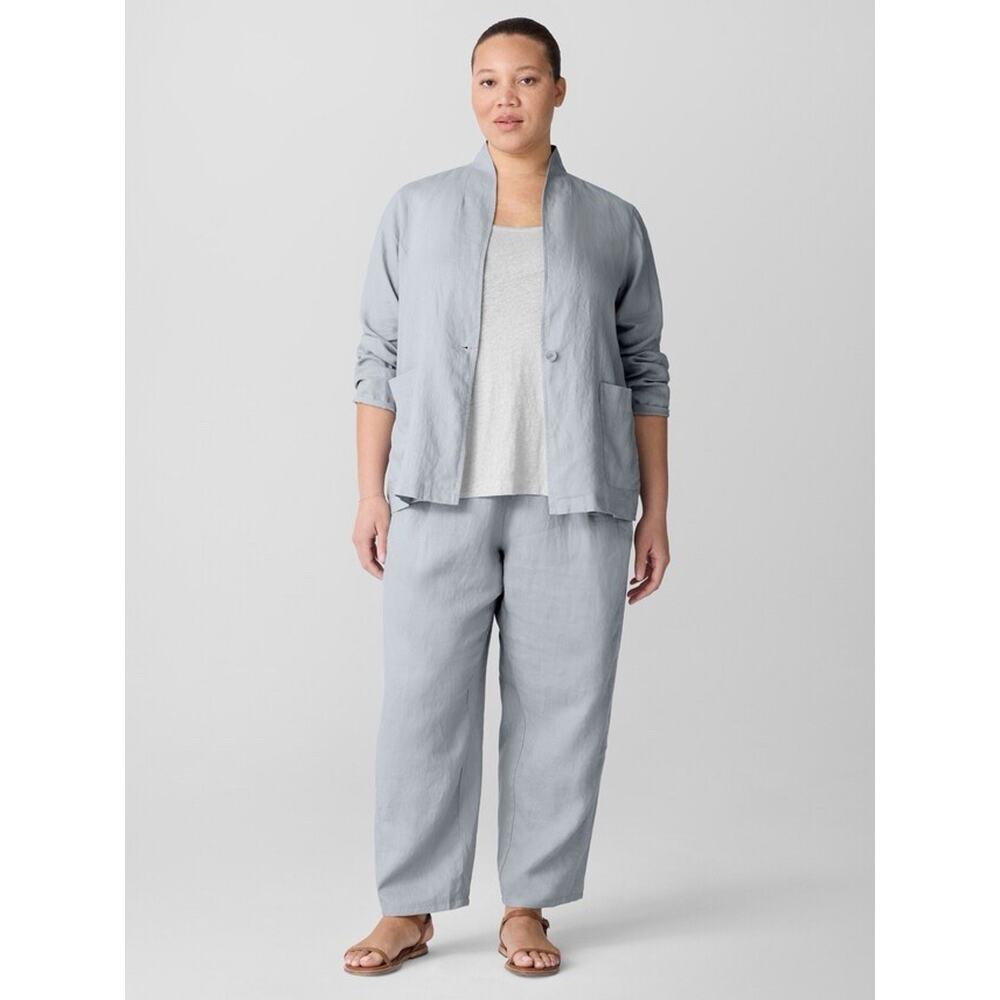Eileen Fisher Organic Linen High Collar Jacket And Pants Set Size 2X Light Blue